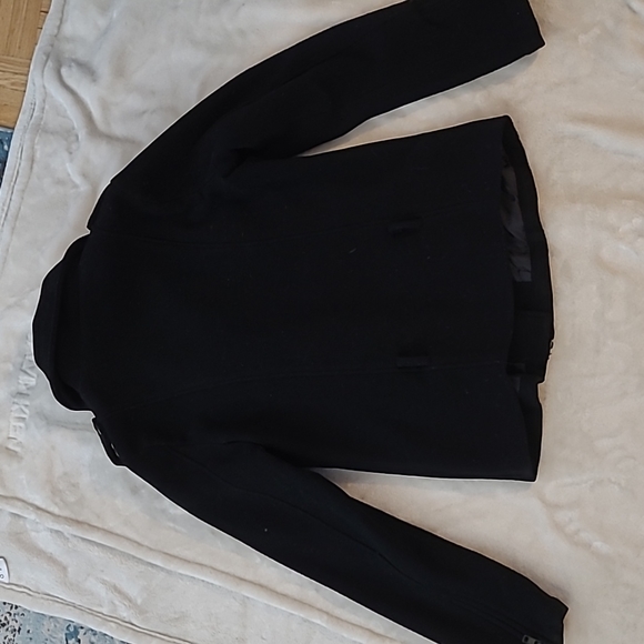 Wool Blend Black Notch Collar Belted Jacket - Picture 5 of 8